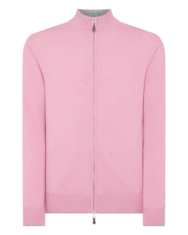 N.Peal Men's The Knightsbridge Zip Cashmere Sweater Burano Pink