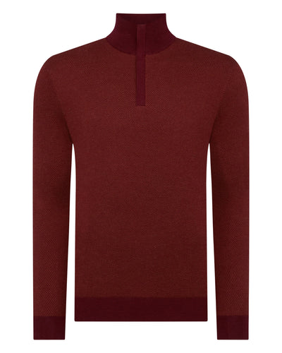 N.Peal Men's Fine Gauge Cashmere Pattern Half Zip Sweater Port Red