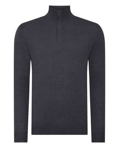 N.Peal Men's The Regent Fine Gauge Cashmere half Zip Sweater Flint Grey