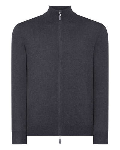 N.Peal Men's The Hyde Fine Gauge Cashmere Zip Sweater Flint Grey