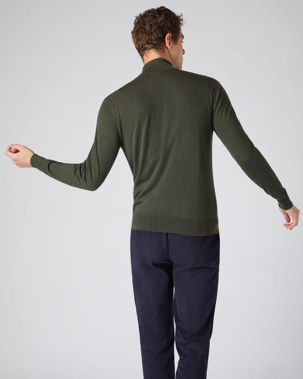 N.Peal Men's The Hyde Fine Gauge Cashmere Zip Sweater Montana Green