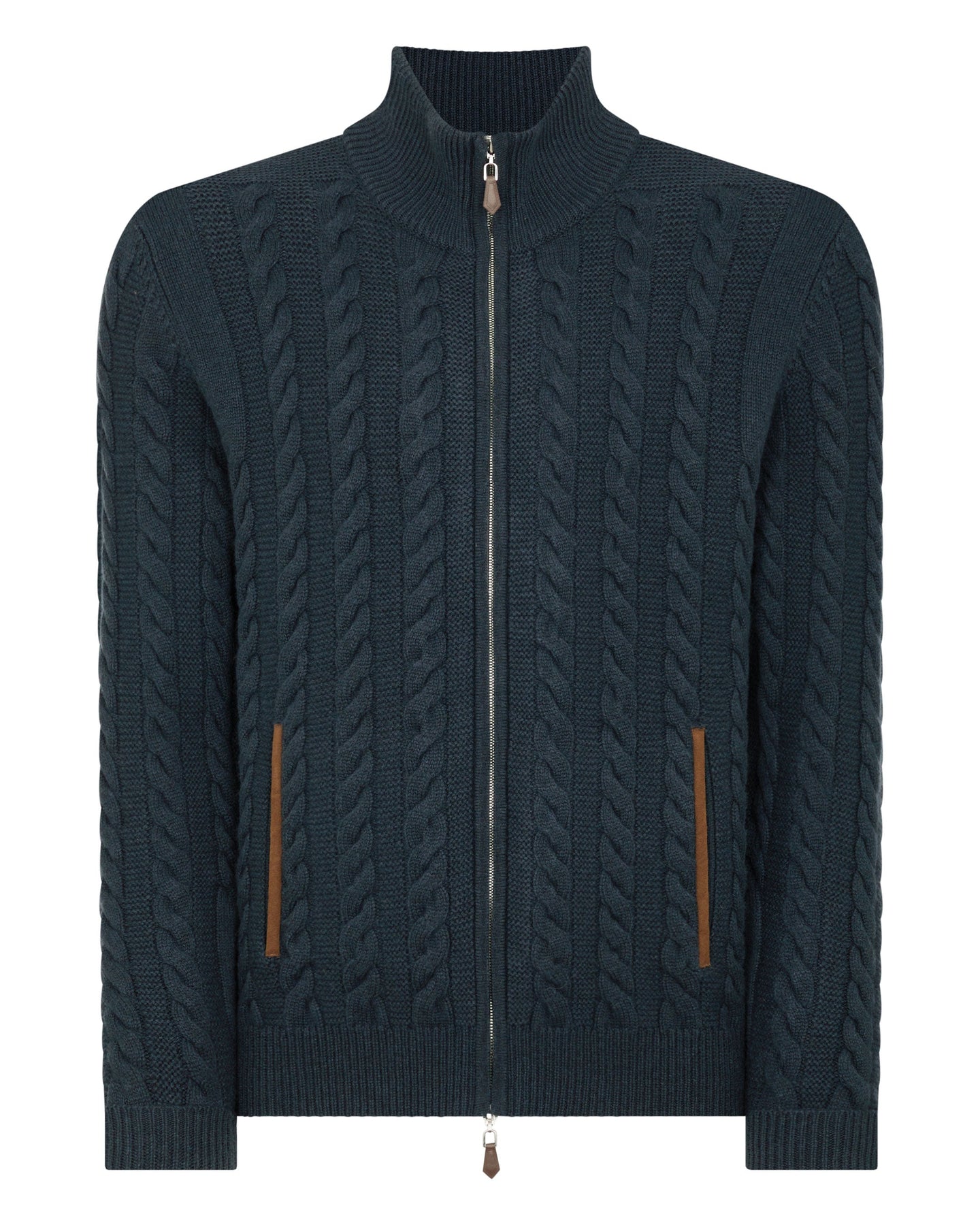 N.Peal Men's The Richmond Cable Cashmere Cardigan Grigio Blue