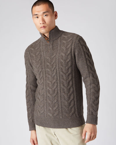 N.Peal Men's The Hampstead Cable Cashmere Sweater Biscotti Brown