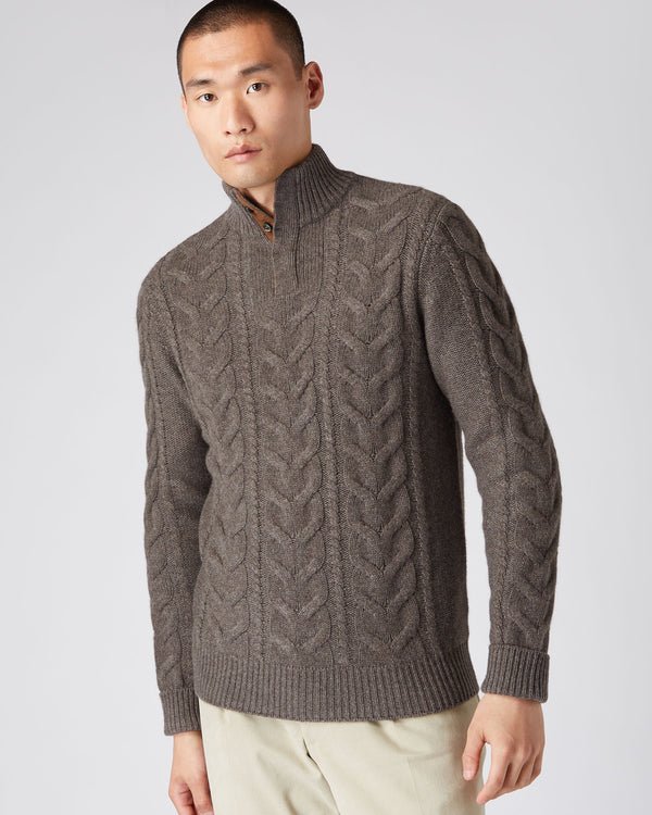 Men's The Hampstead Cable Cashmere Sweater Biscotti Brown