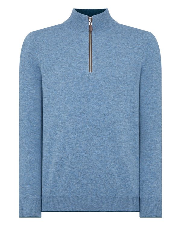 N.Peal Men's The Carnaby Half Zip Cashmere Sweater Faded Indigo Blue