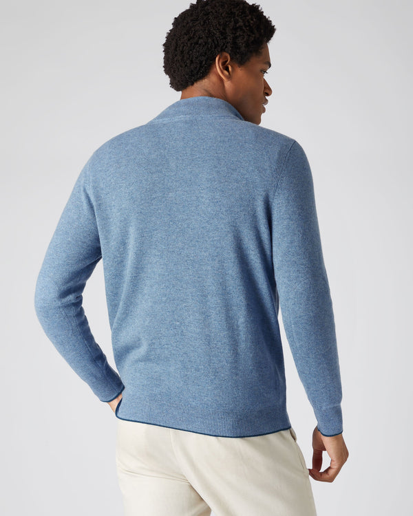N.Peal Men's The Carnaby Half Zip Cashmere Sweater Faded Indigo Blue
