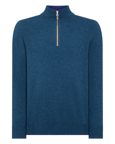 N.Peal Men's The Carnaby Half Zip Cashmere Sweater Lagoon Blue