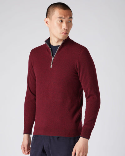 N.Peal Men's The Carnaby Half Zip Cashmere Sweater Shiraz Melange Red