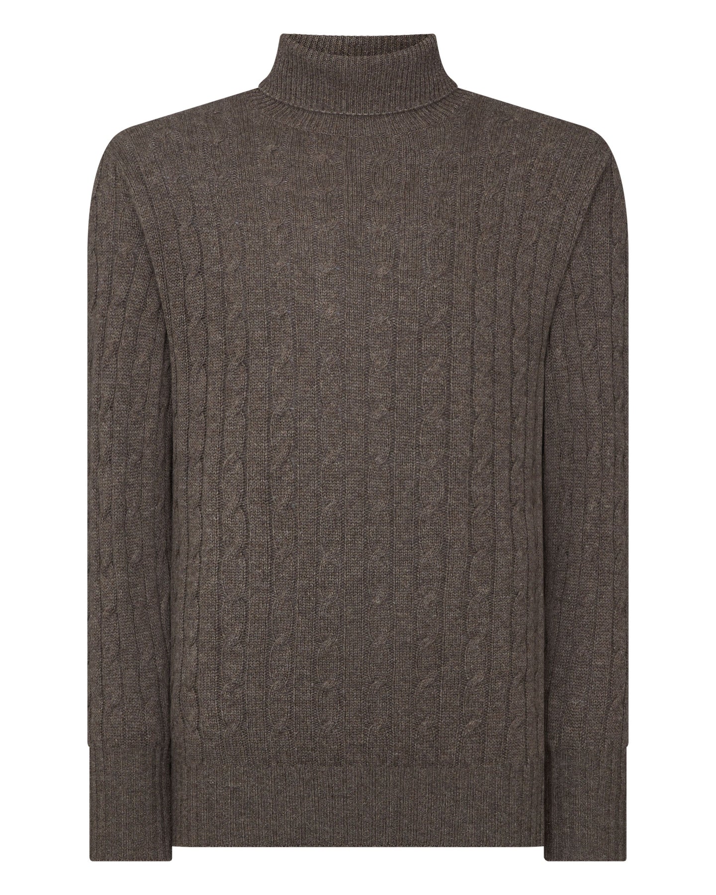 N.Peal Men's Classic Cable Roll Neck Cashmere Jumper Biscotti Brown