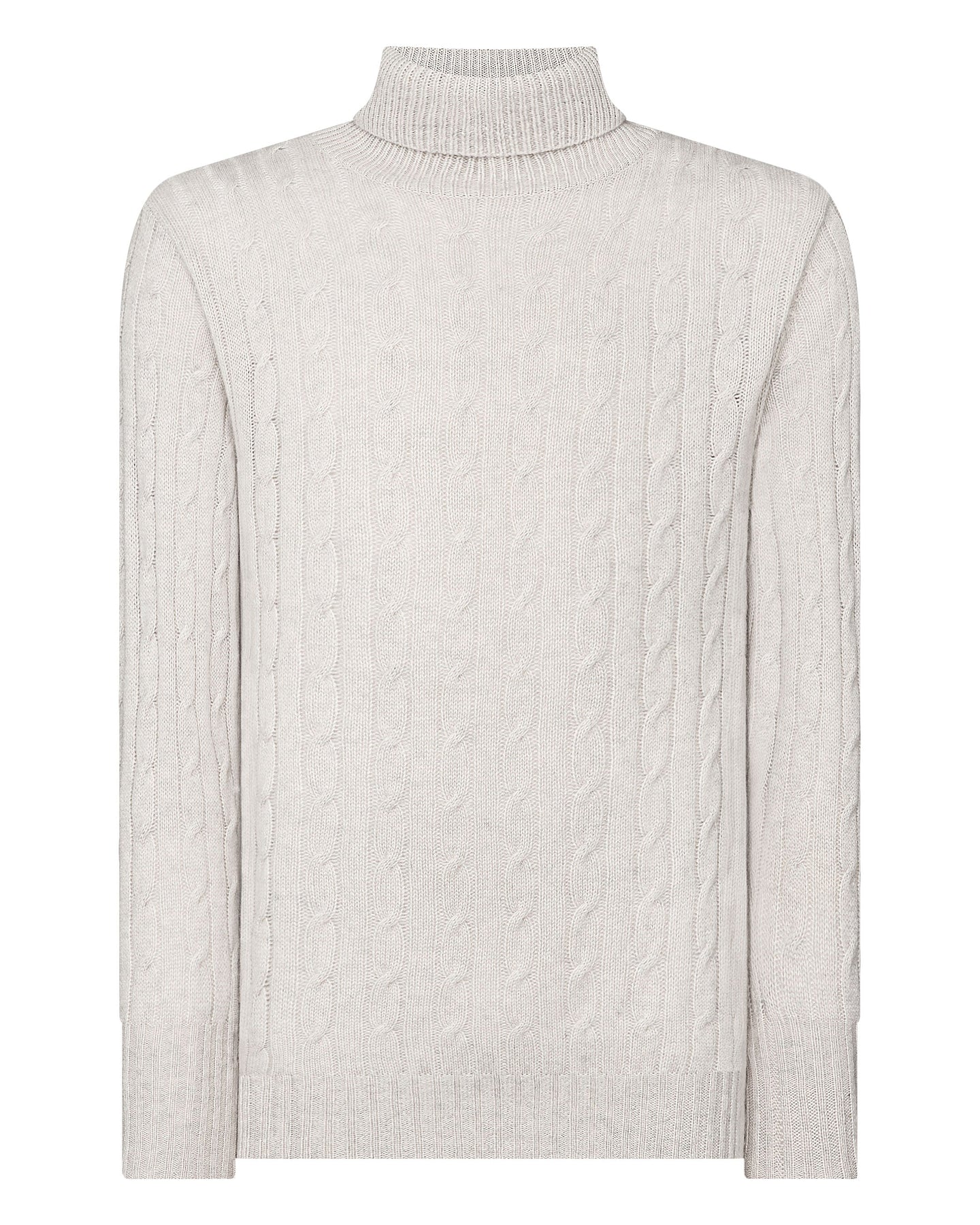 N.Peal Men's Classic Cable Roll Neck Cashmere Jumper Pebble Grey