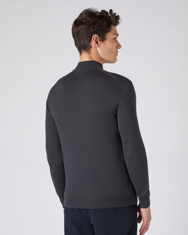 N.Peal Men's Fine Gauge Cashmere Mock Turtle Neck Sweater Flint Grey