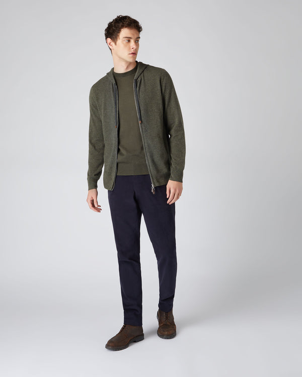 N.Peal Men's Hooded Zipped Cashmere Top Moss Green
