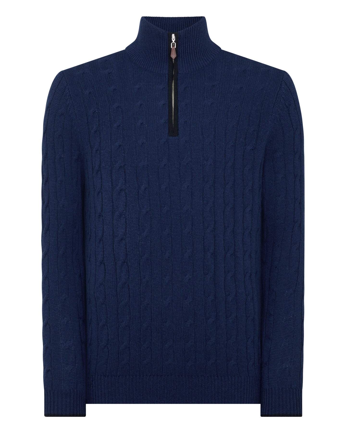 N.Peal Men's Cable Half Zip Cashmere Jumper French Blue