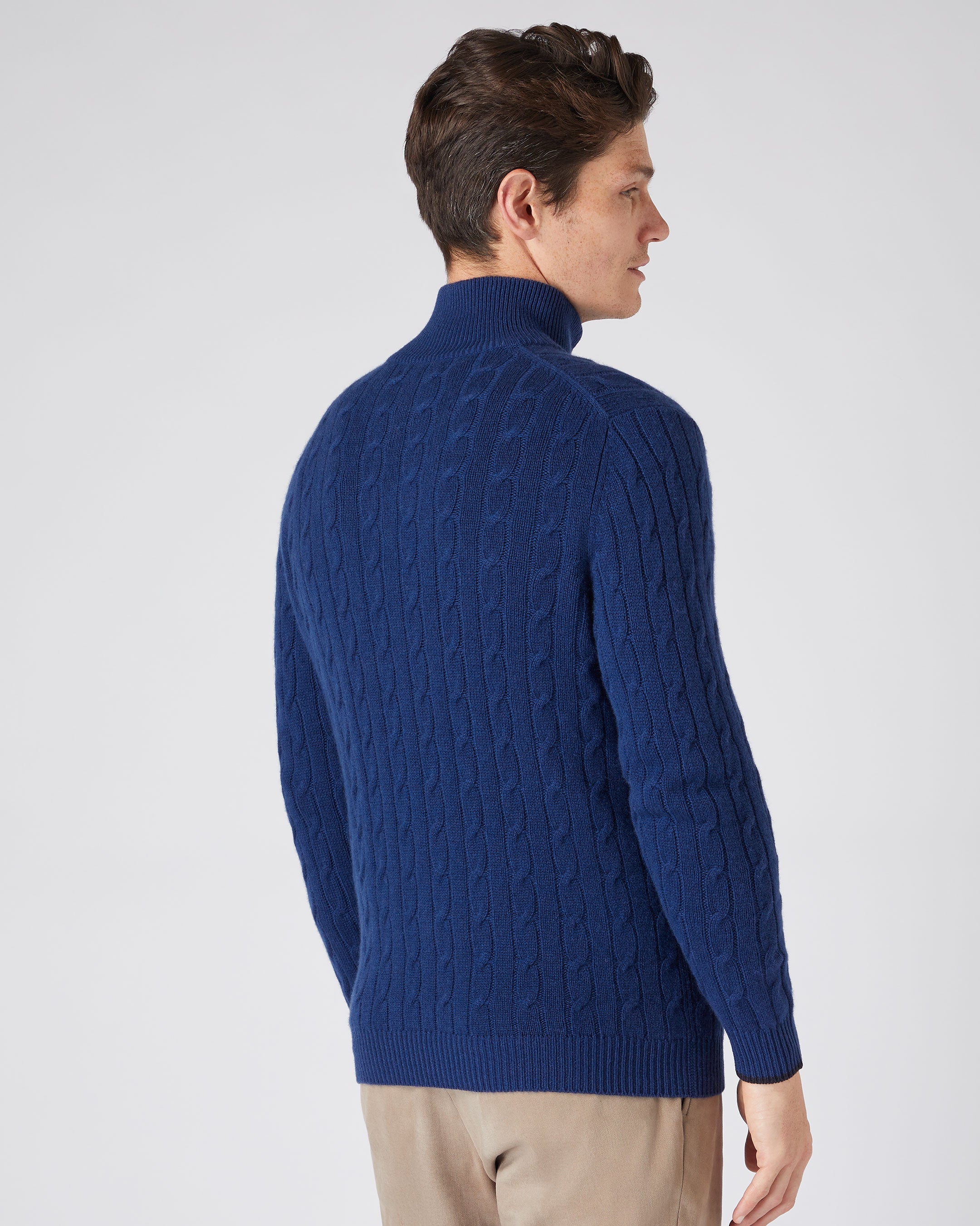 Men's Cable Half Zip Cashmere Sweater French Blue | N.Peal