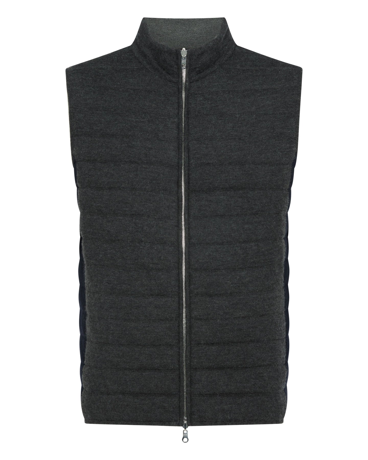 N.Peal Men's Fine Gauge Cashmere Zip Through Padded Gilet Dark Charcoal Grey