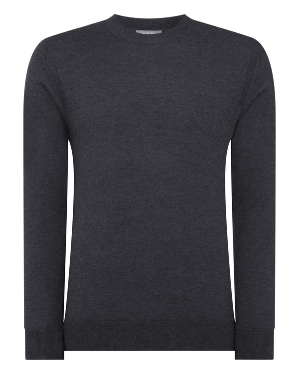 N.Peal Men's Fine Gauge Cashmere Round Neck Sweater Flint Grey
