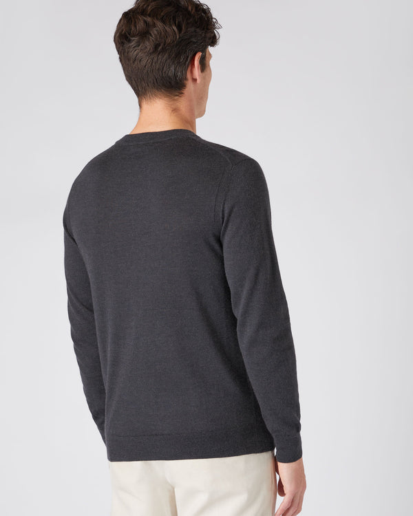 N.Peal Men's Fine Gauge Cashmere Round Neck Sweater Flint Grey