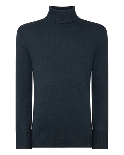 N.Peal Men's Chunky Turtle Neck Cashmere Sweater Grigio Blue