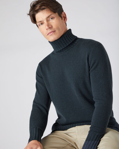 N.Peal Men's Chunky Turtle Neck Cashmere Sweater Grigio Blue