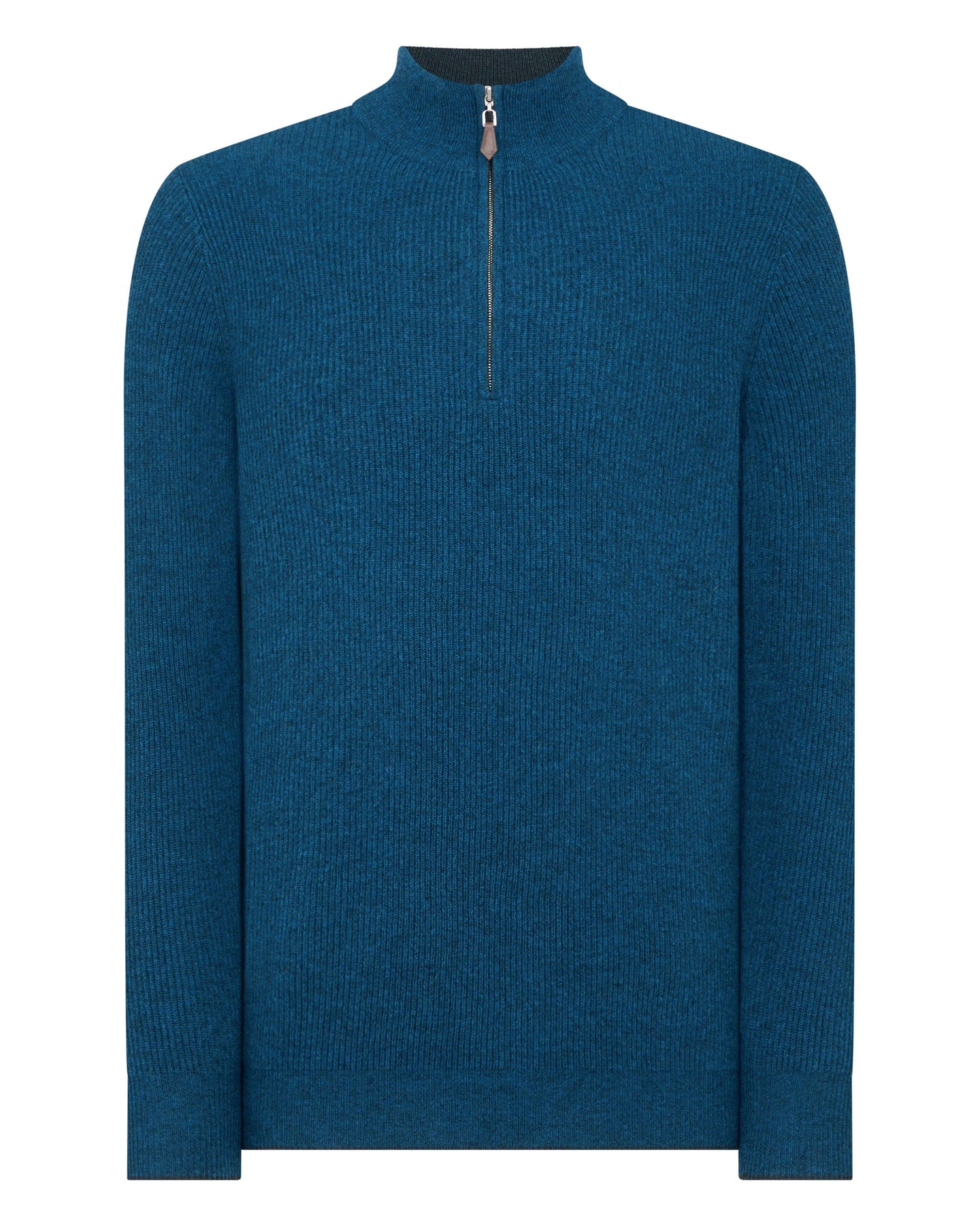 N.Peal Men's Ribbed Half Zip Cashmere Jumper Lagoon Blue