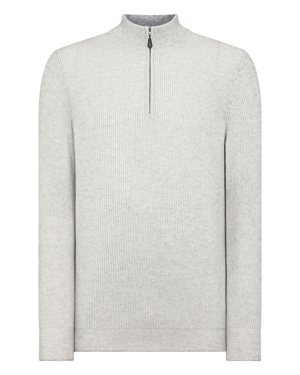 N.Peal Men's Ribbed Half Zip Cashmere Sweater Pebble Grey