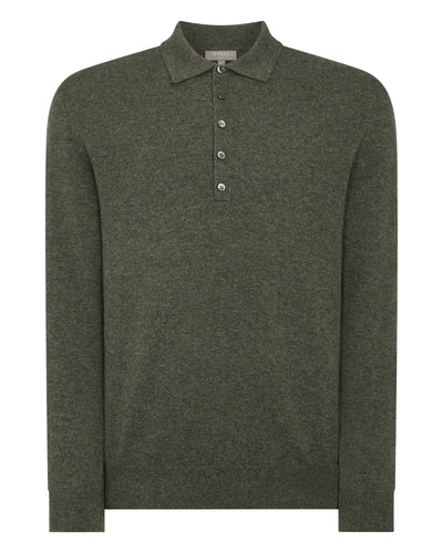 N.Peal Men's Button Cashmere Polo Shirt Moss Green