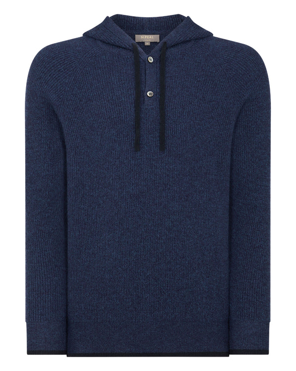 N.Peal Men's Half Button Hooded Cashmere Sweater Imperial Blue