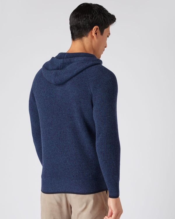 N.Peal Men's Half Button Hooded Cashmere Sweater Imperial Blue