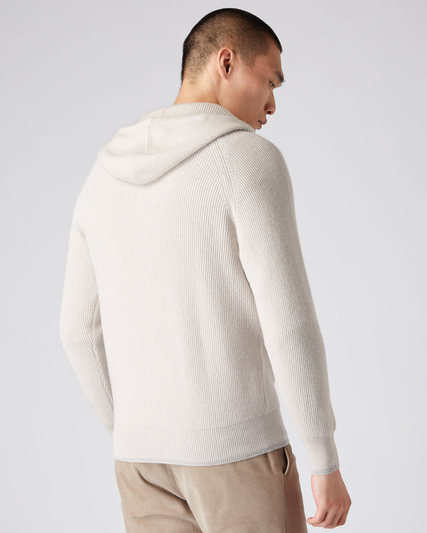 N.Peal Men's Half Button Hooded Cashmere Sweater Snow Grey