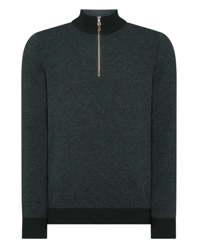 N.Peal Men's Carnaby Half Zip Birdseye Cashmere Sweater Dark Green