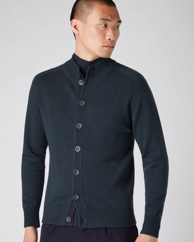 N.Peal Men's Full Button Cashmere Sweater Grigio Blue