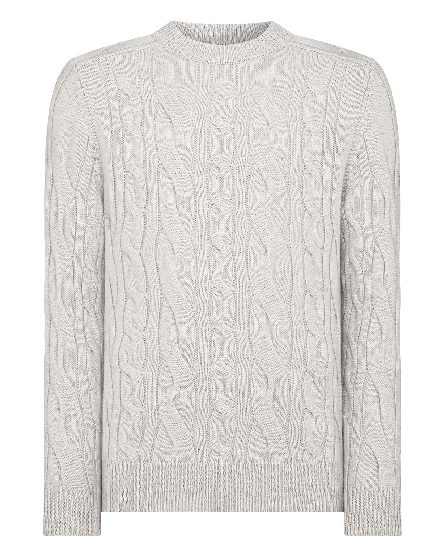 N.Peal Men's Mutli Cable Round Neck Cashmere Jumper Pebble Grey