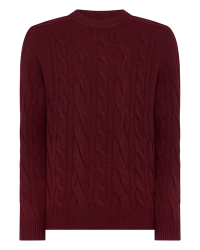 N.Peal Men's Mutli Cable Round Neck Cashmere Sweater Shiraz Melange Red