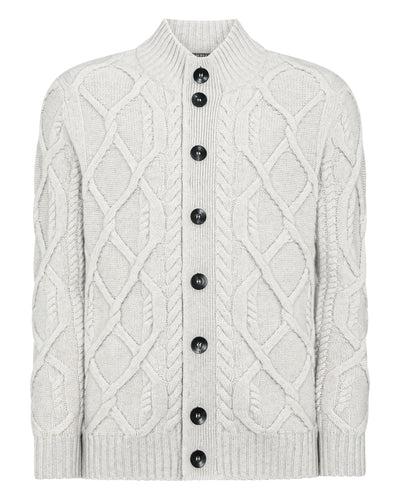 N.Peal Men's Cable Button Cashmere Cardigan Pebble Grey
