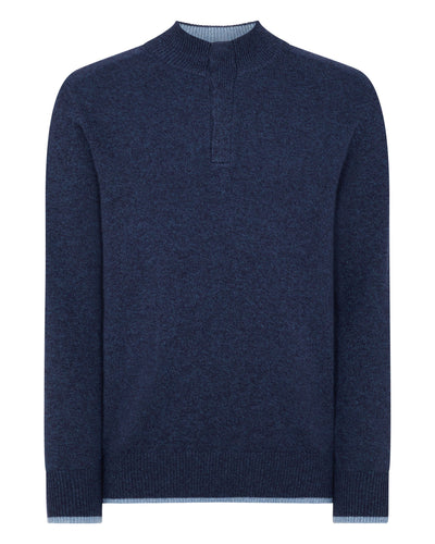 N.Peal Men's Half Button Cashmere Sweater Imperial Blue