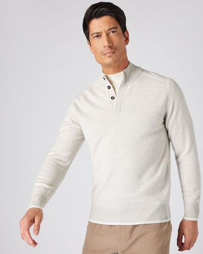 N.Peal Men's Half Button Cashmere Sweater Pebble Grey