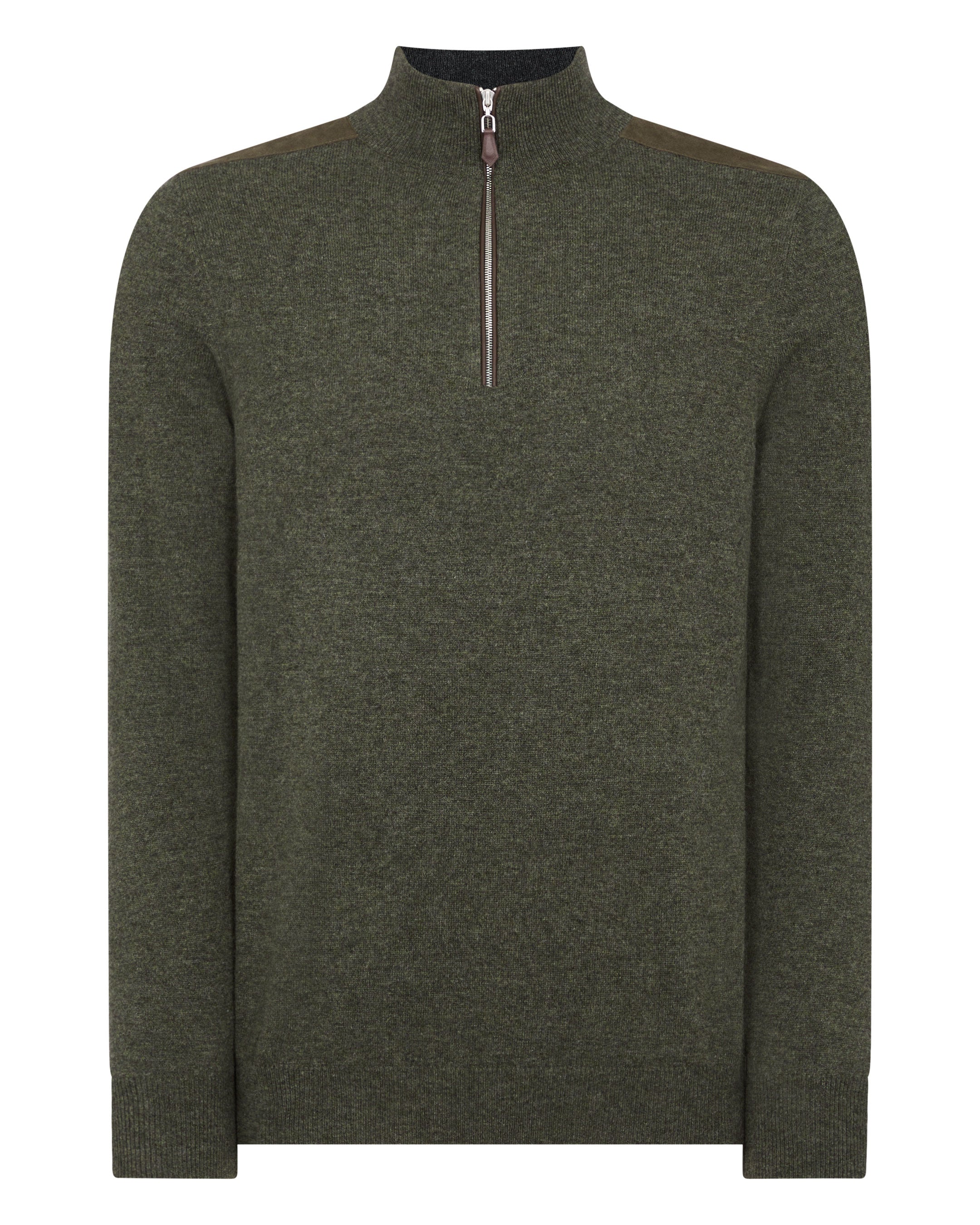 Men's Patch Detail Half Zip Cashmere Sweater Moss Green | N.Peal