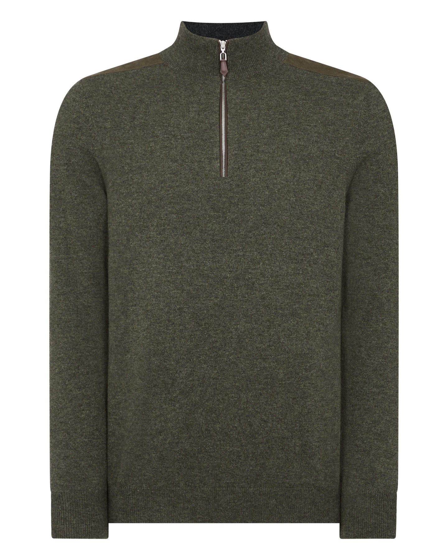 N.Peal Men's Patch Detail Half Zip Cashmere Jumper Moss Green