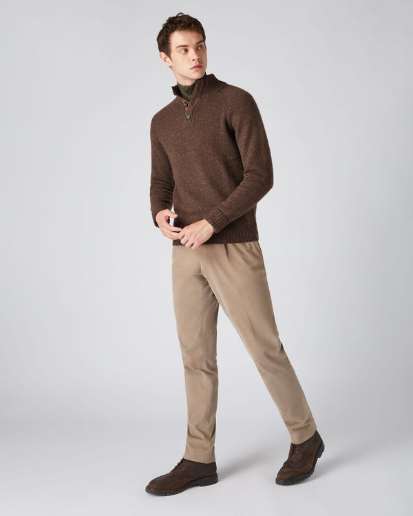 N.Peal Men's Raglan Marl Cashmere Sweater Espresso Brown Marl