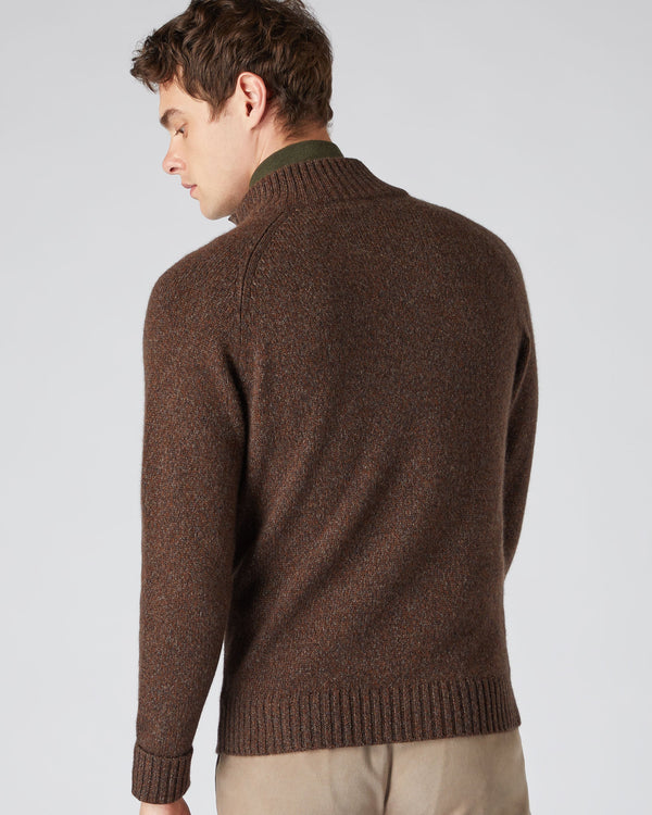 N.Peal Men's Raglan Marl Cashmere Sweater Espresso Brown Marl