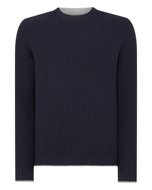 N.Peal Men's Chunky Rib Cashmere Sweater Navy Blue