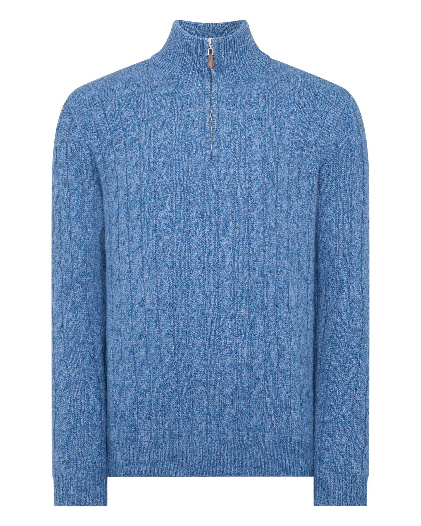 N.Peal Men's Marl Cable Half Zip Cashmere Jumper Denim Blue Marl