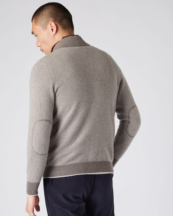 N.Peal Men's Fur Trim Half Zip Cashmere Sweater Taupe Brown