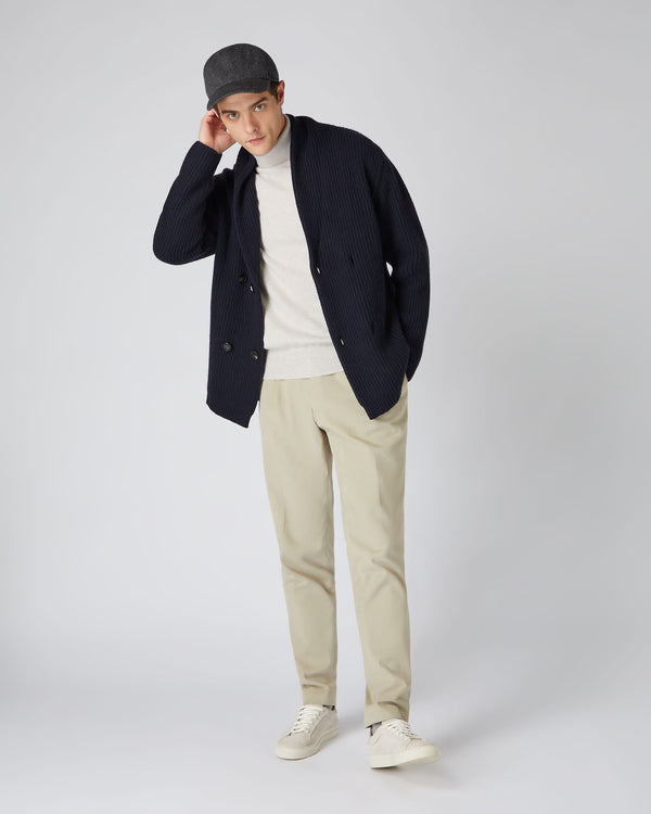 N.Peal Men's Double Breasted Cashmere Cardigan Navy Blue