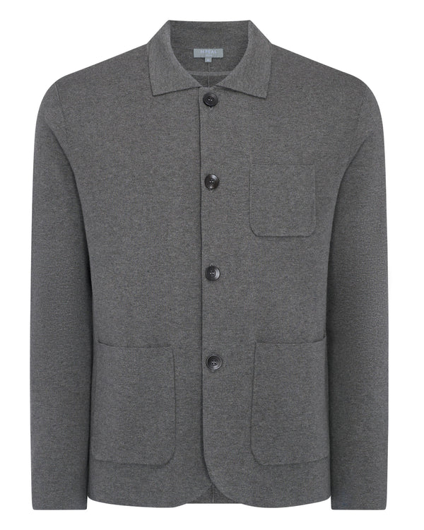 N.Peal Men's Collared Cotton Cashmere Jacket Smoke Grey