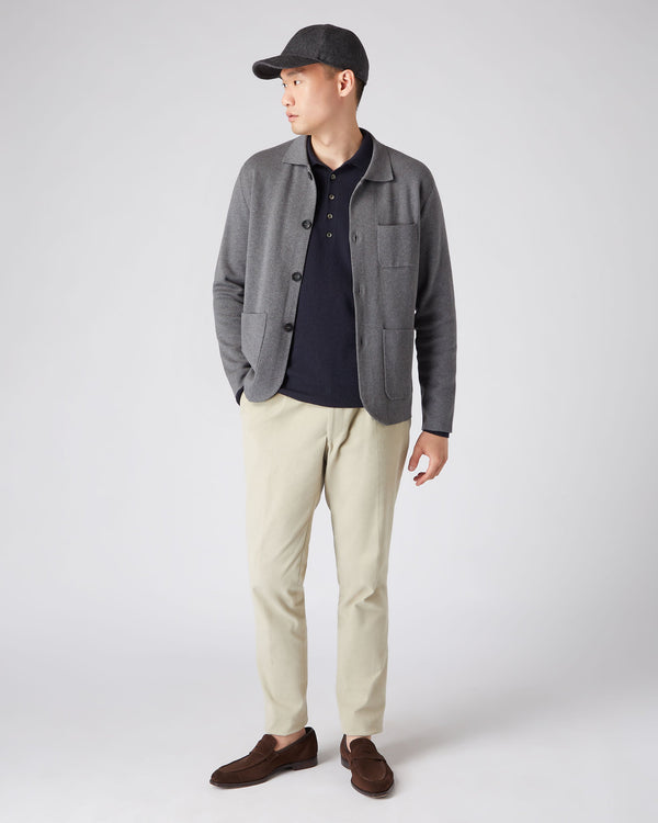 N.Peal Men's Collared Cotton Cashmere Jacket Smoke Grey