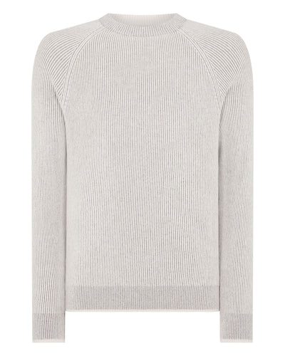 N.Peal Men's Two Tone Rib Cashmere Sweater Snow Grey