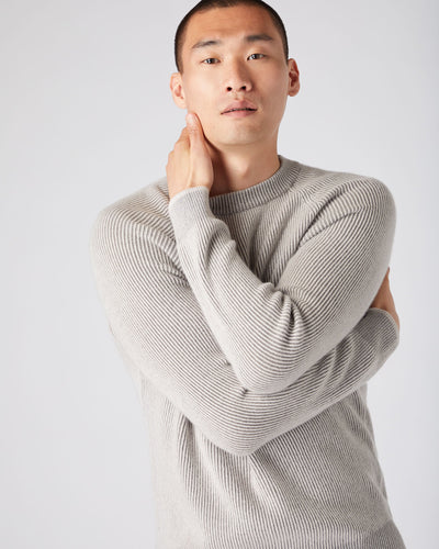 N.Peal Men's Two Tone Rib Cashmere Sweater Snow Grey