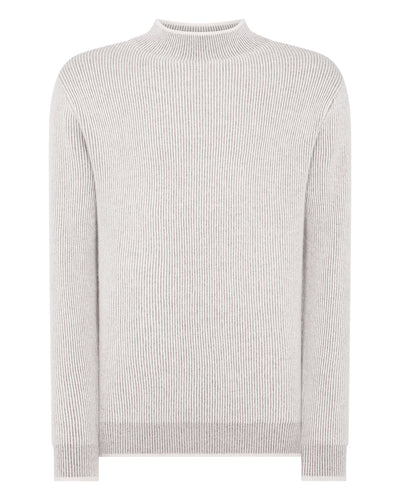 N.Peal Men's Two Tone Funnel Neck Cashmere Sweater Snow Grey