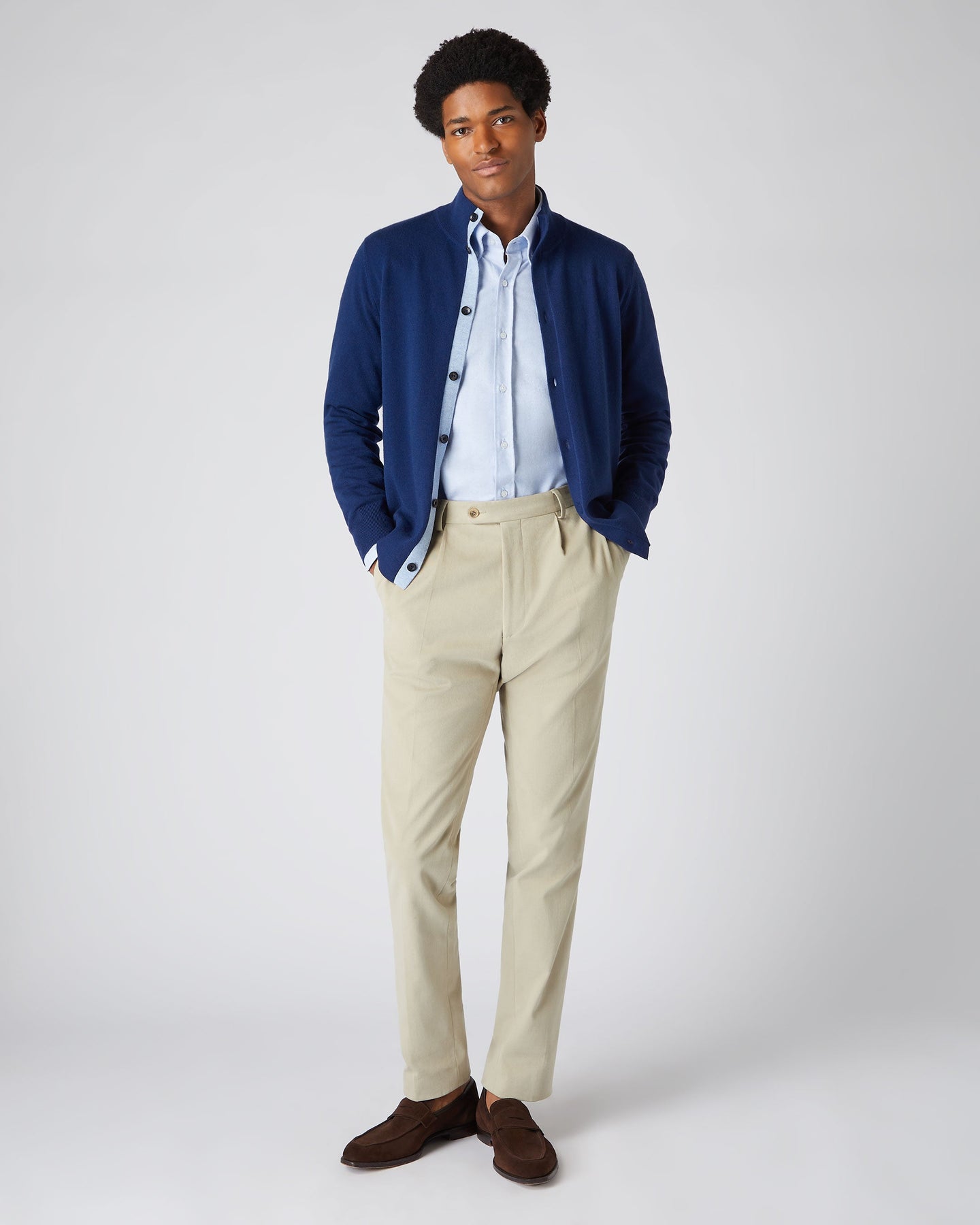 Men's Button Up Cashmere Sweater French Blue | N.Peal